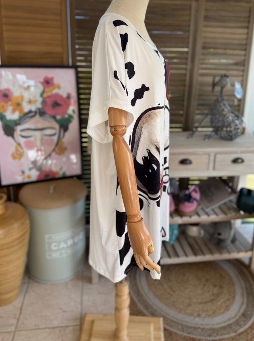 Tunique longue ou robe courte blanche Snoopy au ballon coeur rouge du 40 au 50/52  
