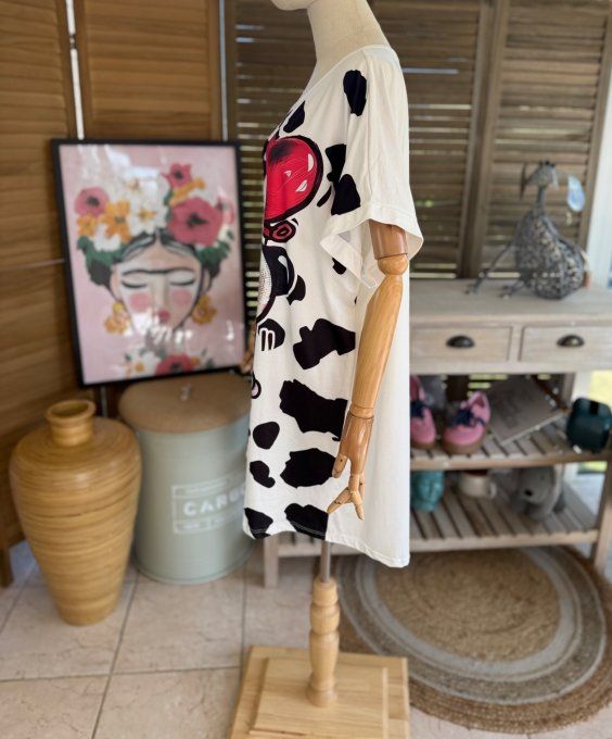 Tunique longue ou robe courte blanche Snoopy au ballon coeur rouge du 40 au 50/52  