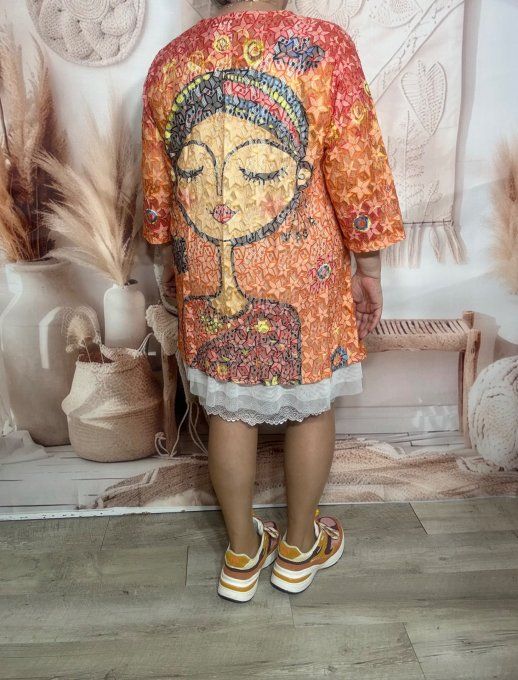 Veste en dentelle orangée Bollywood Spirit Woman  du 34 au 46/48 et même +  