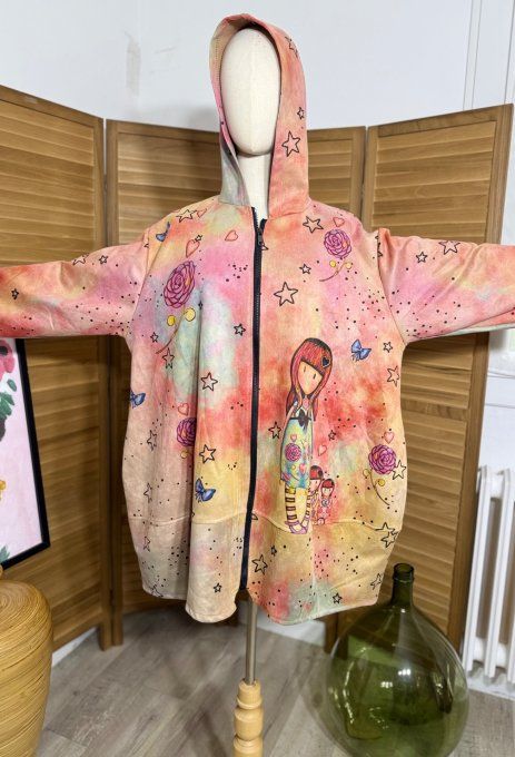 Manteau à capuche suédine beige rosé Gorjuss Poupées Santoro du 40 au 52 et même +