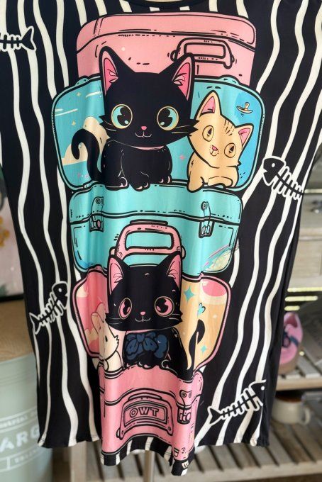 Tunique longue ou robe courte noire Les Chats dans les valises du 40 au 50/52  