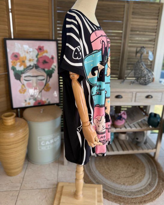 Tunique longue ou robe courte noire Les Chats dans les valises du 40 au 50/52  