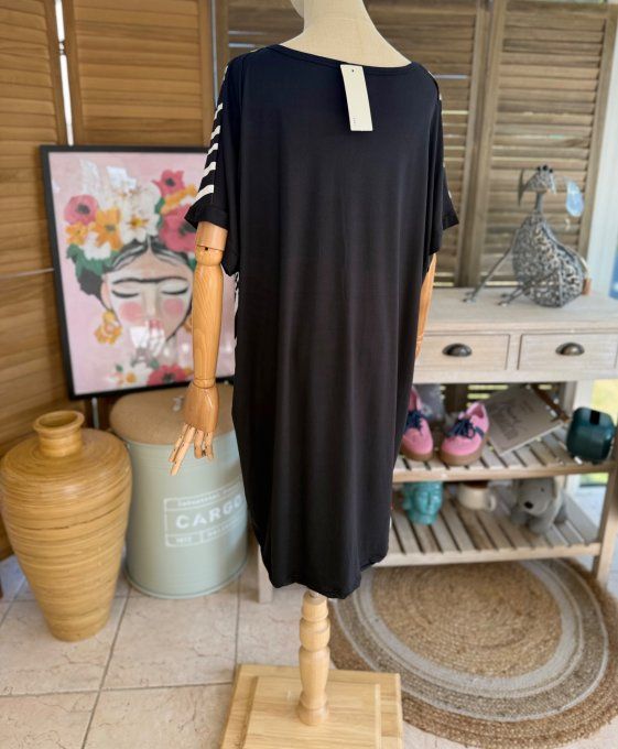 Tunique longue ou robe courte noire Les Chats dans les valises du 40 au 50/52  