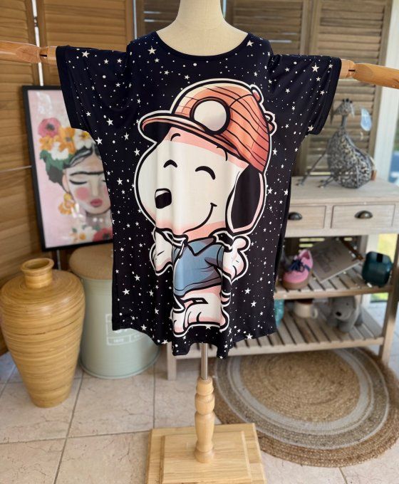 Tunique longue ou robe courte noire étoiles Snoopy Adventure du 40 au 50/52 