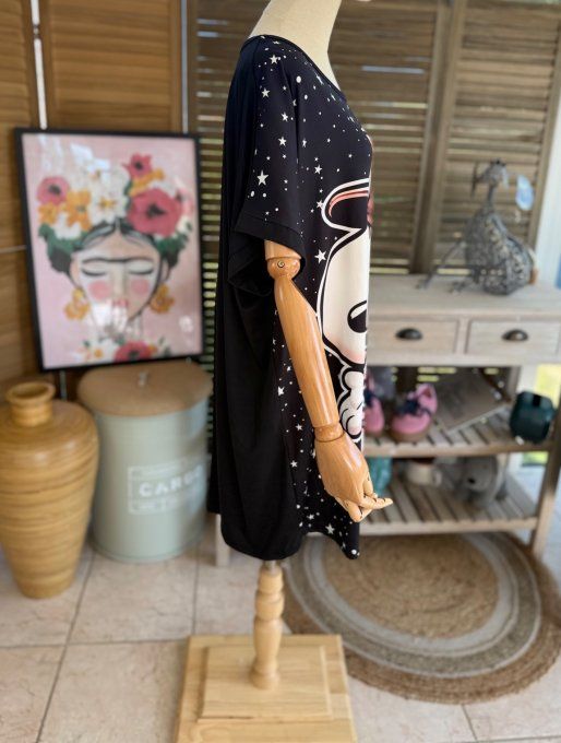 Tunique longue ou robe courte noire étoiles Snoopy Adventure du 40 au 50/52 