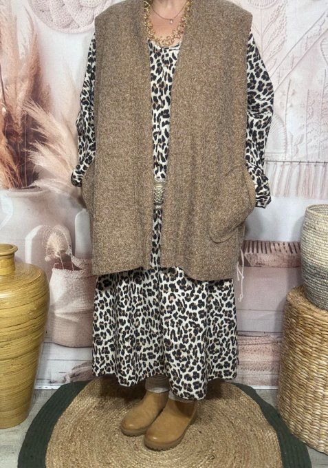 gilet sans manches ample bouclette camel du 40 au 52  