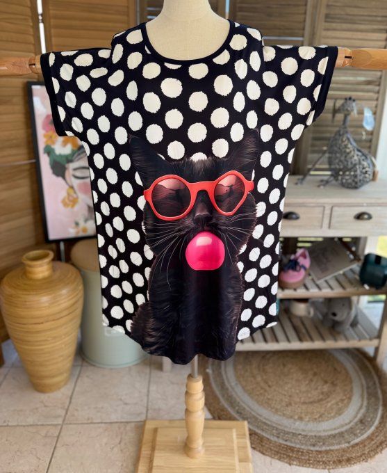 Tunique longue ou robe courte noire pois blancs Le Chat noir Bubble du 40 au 50/52