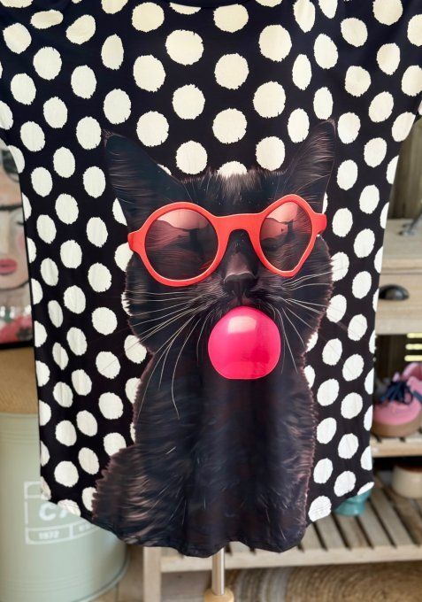 Tunique longue ou robe courte noire pois blancs Le Chat noir Bubble du 40 au 50/52