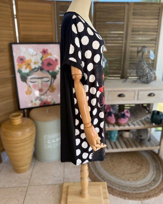 Tunique longue ou robe courte noire pois blancs Le Chat noir Bubble du 40 au 50/52
