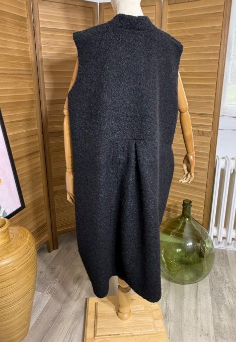 gilet long sans manches ample bouclette noir du 40 au 52 