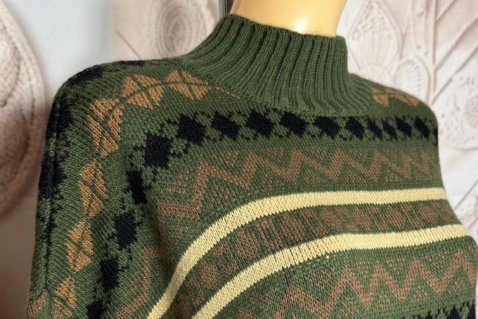 Robe-pull SANS LAINE Jacquard montagnard Kaki camel choco noir beige du 34 au 46/48 