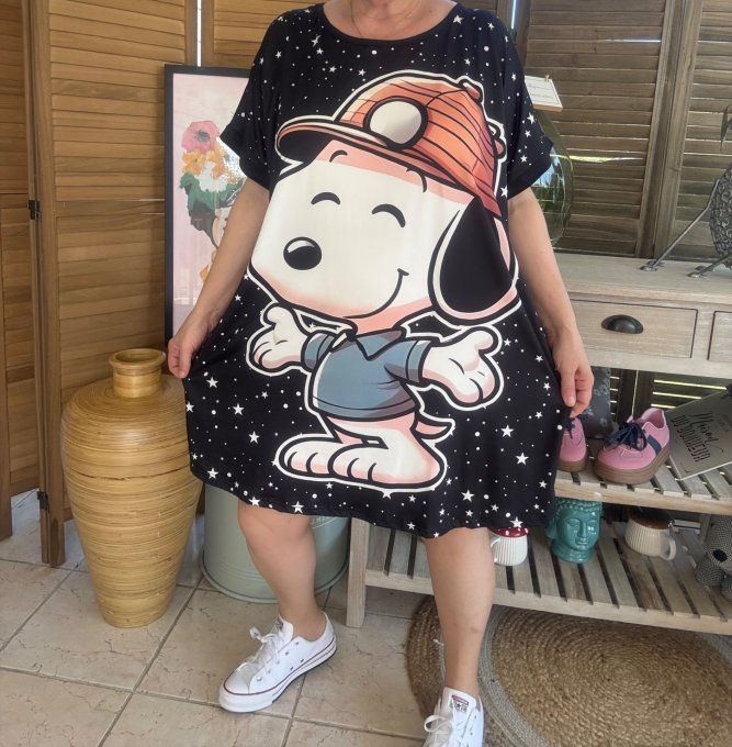 Tunique longue ou robe courte noire étoiles Snoopy Adventure du 40 au 50/52 