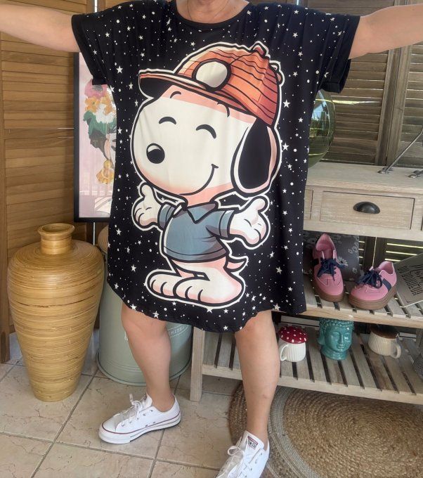 Tunique longue ou robe courte noire étoiles Snoopy Adventure du 40 au 50/52 