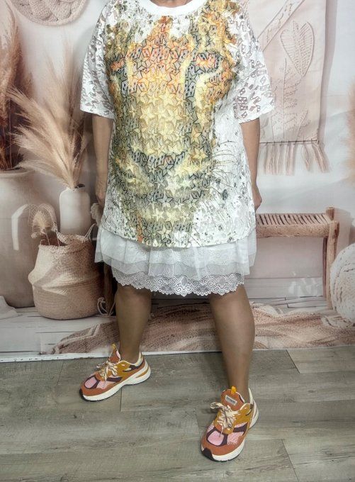 Top ample dentelle blanche Le Tigre Majestueux du 34 au 46/48