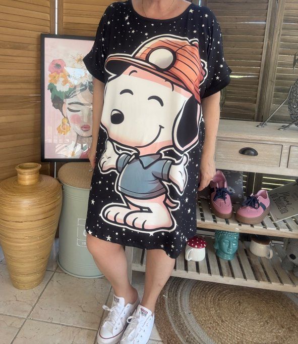 Tunique longue ou robe courte noire étoiles Snoopy Adventure du 40 au 50/52 