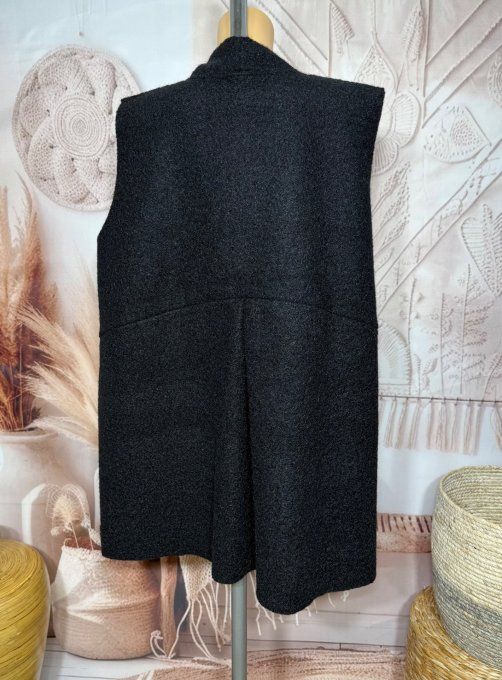 gilet mi-long sans manches ample bouclette noire du 40 au 52 