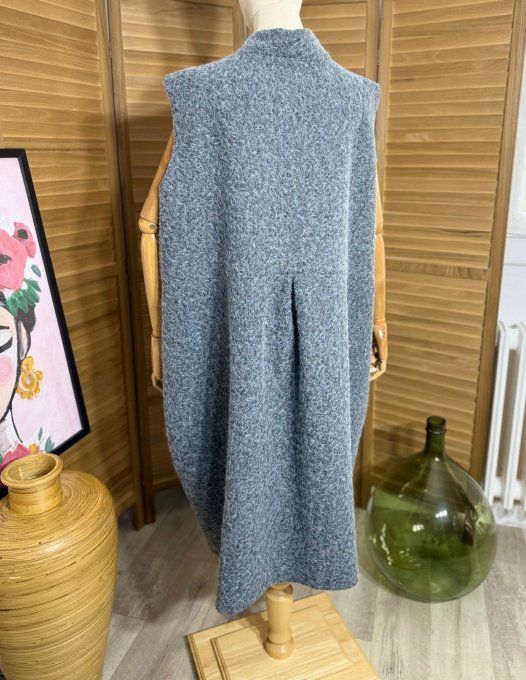 gilet long sans manches ample bouclette gris perle du 40 au 52
