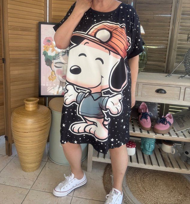 Tunique longue ou robe courte noire étoiles Snoopy Adventure du 40 au 50/52 