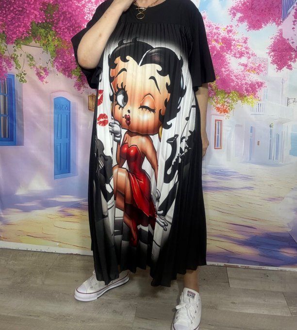 Robe mi-longue plissée noire Betty Boop Music Pin Up Rétro chic du 40 au 52 