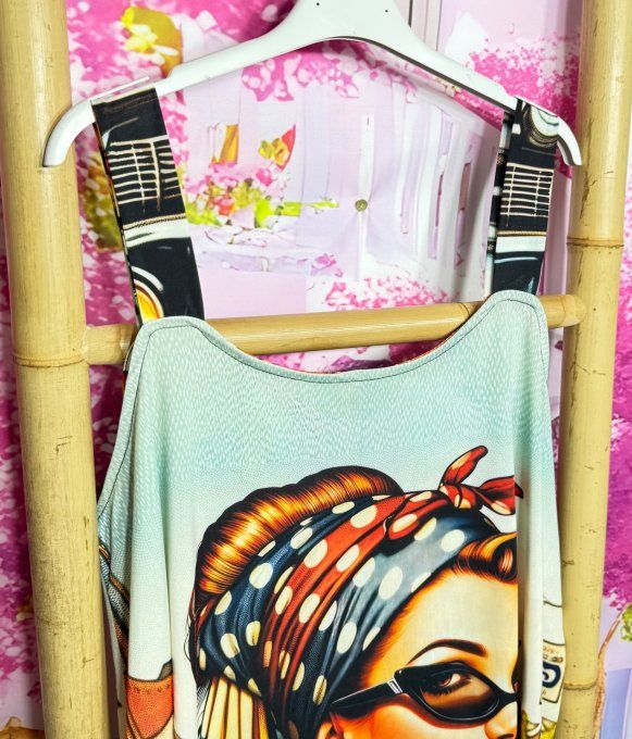 Débardeur trapèze lycra larges bretelles Fashion Woman Polka Dots du 38 au 48/50