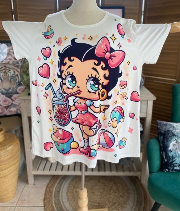 Top ample blanc Betty Boop Bubble du 40 au 52 