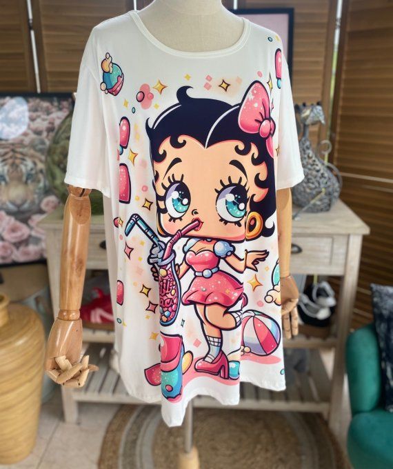 Top ample blanc Betty Boop Bubble du 40 au 52 