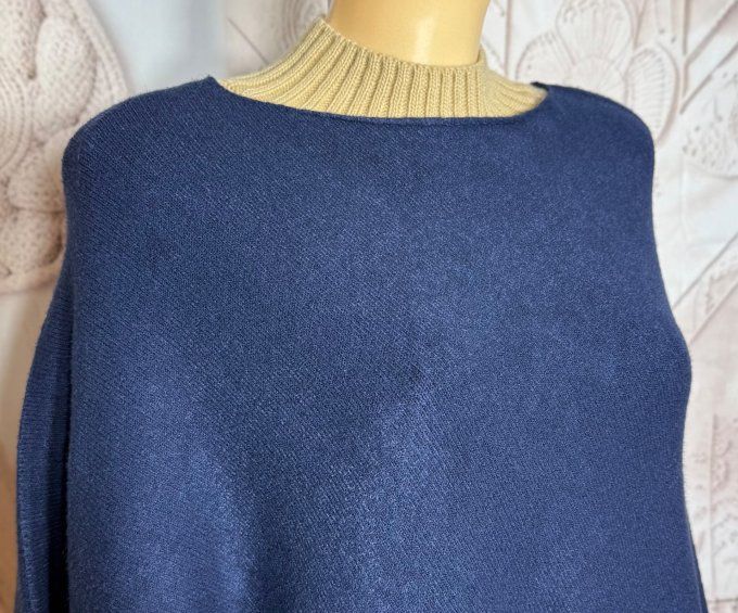 Poncho long ou Chauffe-épaules SANS LAINE marine douceur ++++ du 34 au 48/50