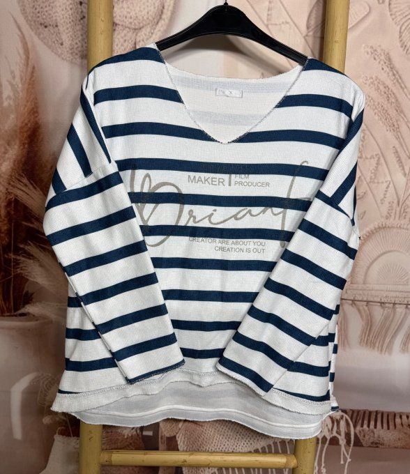 Top marinière écru & bleu marine toucher velours douceur +++ du 38 au 48