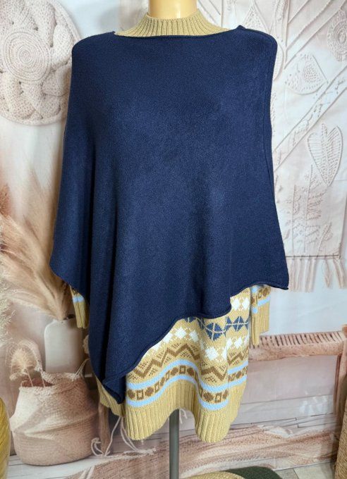 Poncho long ou Chauffe-épaules SANS LAINE marine douceur ++++ du 34 au 48/50