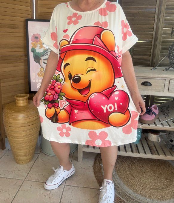 Tunique longue ou robe courte blanche Winnie l'Ourson du 40 au 50/52 