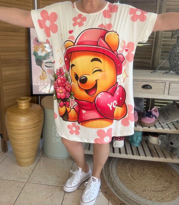 Tunique longue ou robe courte blanche Winnie l'Ourson du 40 au 50/52 