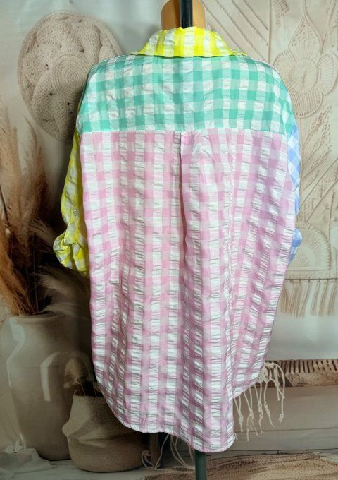 Chemise oversize asymétrique Carreaux Vichy pastel col jaune pastel du 40 au 52 