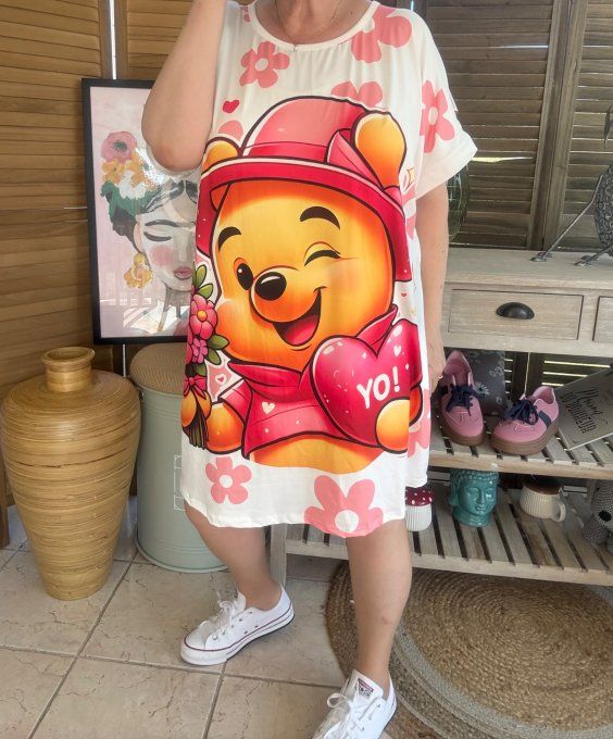Tunique longue ou robe courte blanche Winnie l'Ourson du 40 au 50/52 