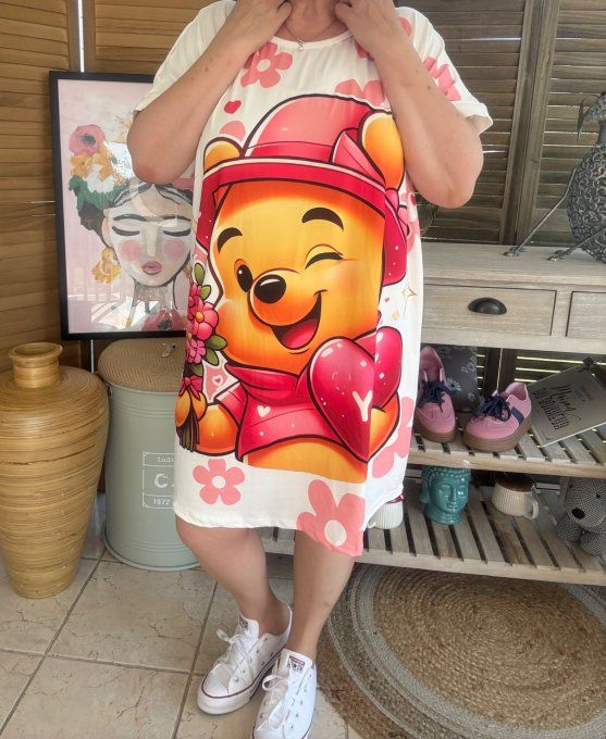 Tunique longue ou robe courte blanche Winnie l'Ourson du 40 au 50/52 