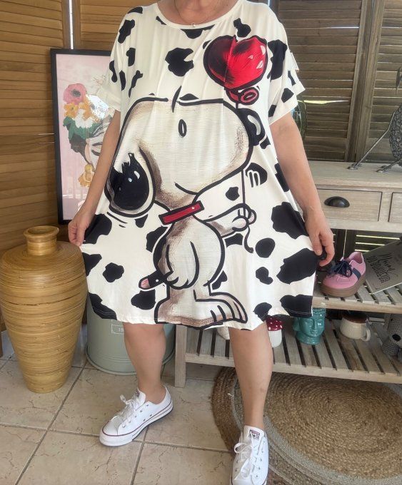 Tunique longue ou robe courte blanche Snoopy au ballon coeur rouge du 40 au 50/52  