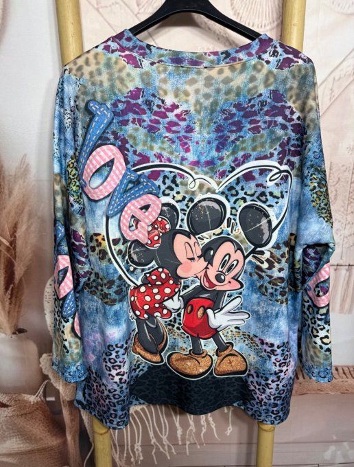 Sweat ample bleu marbré grisé Mickey Mouse & Minnie Amoureux du 40 au 52/54