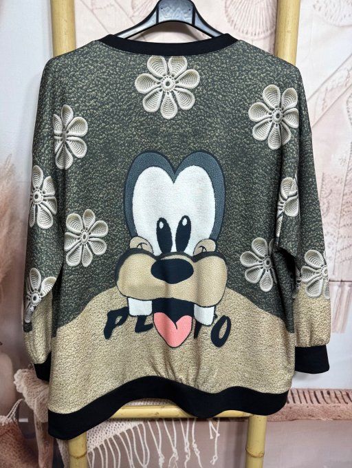 Sweat ample col V manches longues Pluto Disney Comics du 40 au 52/54 