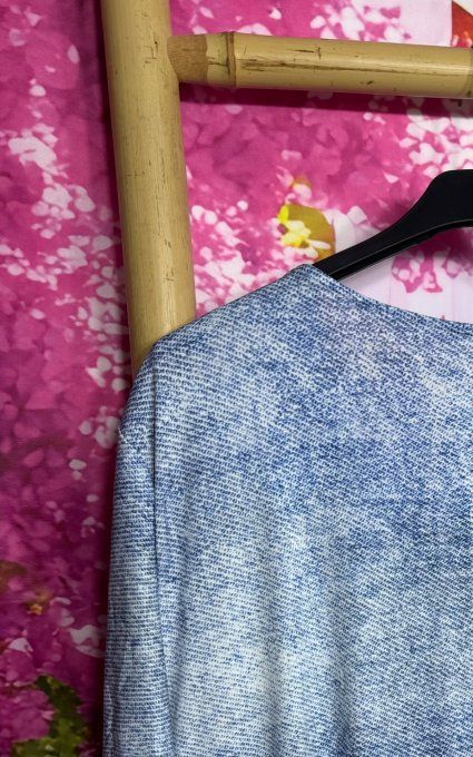 Robe trapèze longue effet jeans stone clair délavé Marguerites blanches & roses du 42 au 54/56 