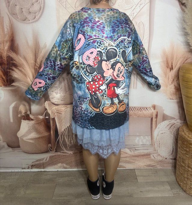 Sweat ample bleu marbré grisé Mickey Mouse & Minnie Amoureux du 40 au 52/54