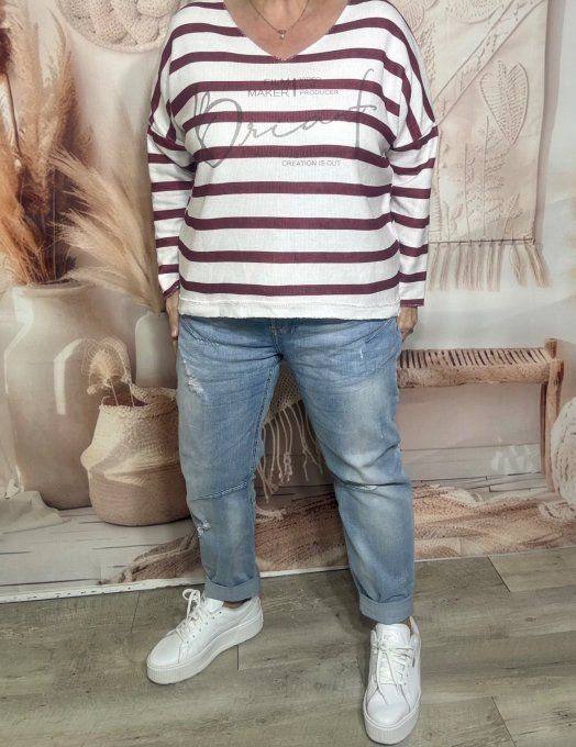 Top marinière écru & bordeaux toucher velours douceur +++ du 38 au 48 