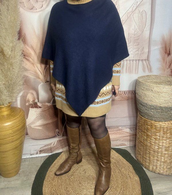 Poncho long ou Chauffe-épaules SANS LAINE marine douceur ++++ du 34 au 48/50