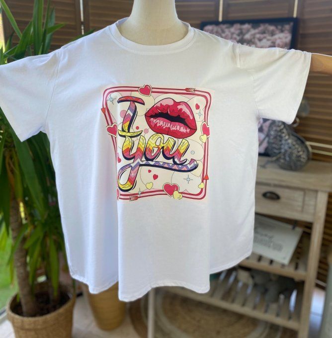 Tee-shirt trapèze ample blanc I Love You du 42 au 52/54   