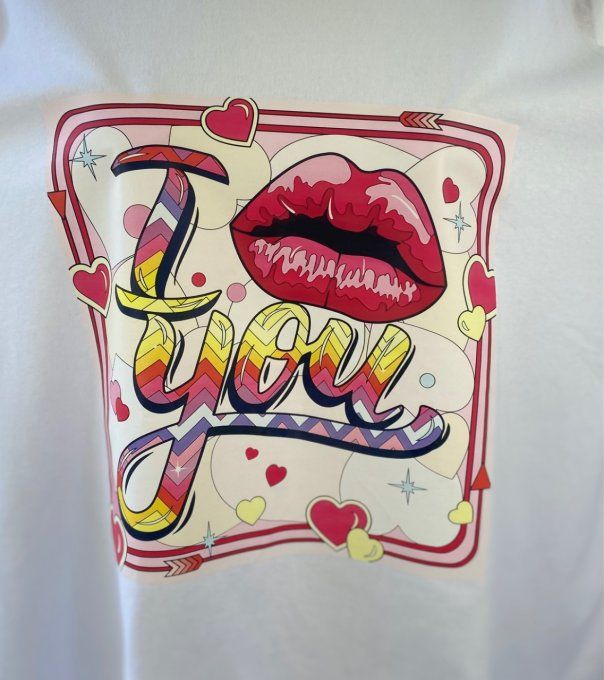 Tee-shirt trapèze ample blanc I Love You du 42 au 52/54   