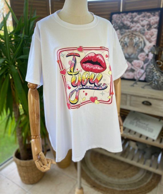 Tee-shirt trapèze ample blanc I Love You du 42 au 52/54   