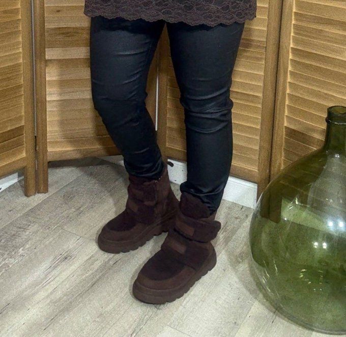 Boots compensées suédine & moumoute chocolat confort ++++ du 38 au 41