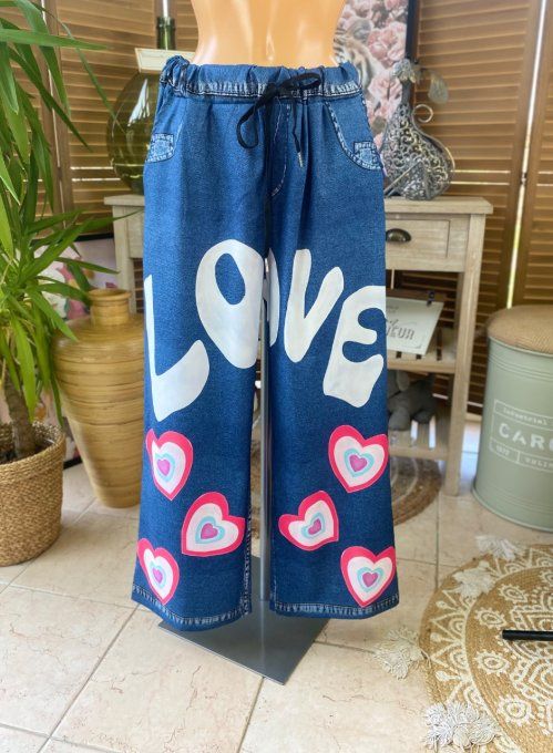 pantalon façon Palazzo effet jeans brut Love coeurs confort +++ du 42 au 52/54