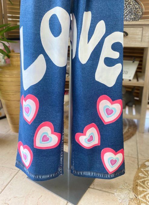 pantalon façon Palazzo effet jeans brut Love coeurs confort +++ du 42 au 52/54