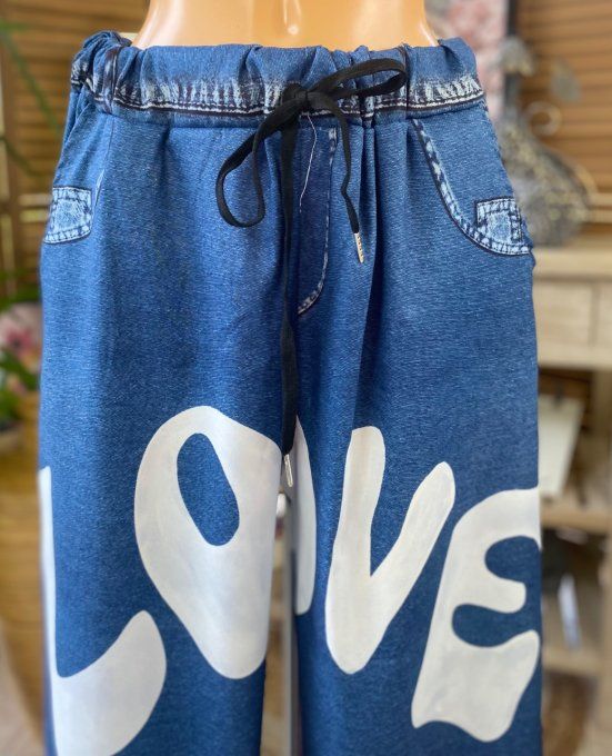 pantalon façon Palazzo effet jeans brut Love coeurs confort +++ du 42 au 52/54