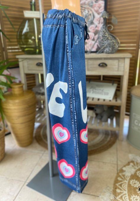 pantalon façon Palazzo effet jeans brut Love coeurs confort +++ du 42 au 52/54