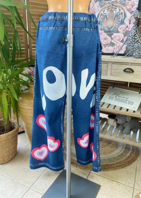 pantalon façon Palazzo effet jeans brut Love coeurs confort +++ du 42 au 52/54